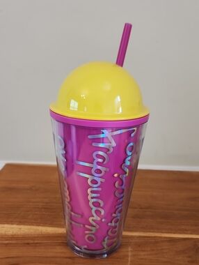 Starbucks Frappuccino Travel Tumbler Cold Cup Yellow Dome Lid 16oz 2014
